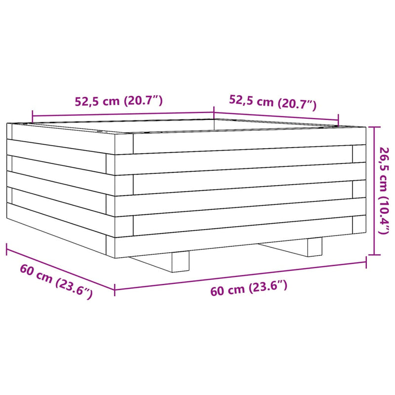 vidaXL viaszbarna tömör fenyőfa kerti virágláda 60 x 60 x 26,5 cm