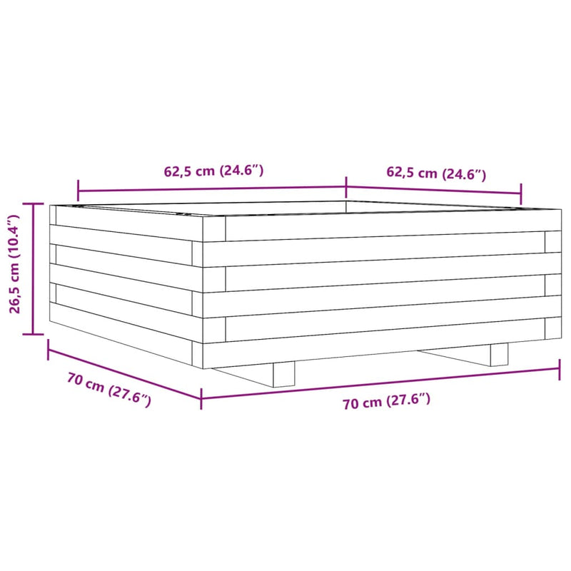 vidaXL viaszbarna tömör fenyőfa kerti virágláda 70x70x26,5 cm