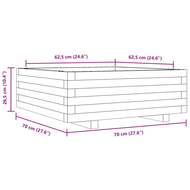 vidaXL impregnált fenyőfa kerti virágláda 70 x 70 x 26,5 cm