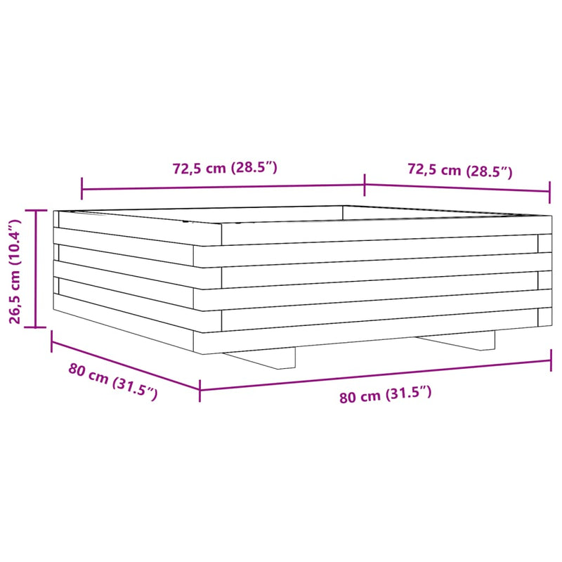 vidaXL viaszbarna tömör fenyőfa kerti virágláda 80x80x26,5 cm