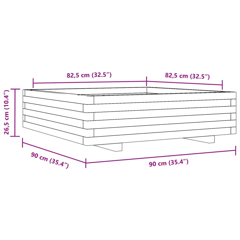 vidaXL fehér tömör fenyőfa kerti virágláda 90x90x26,5 cm