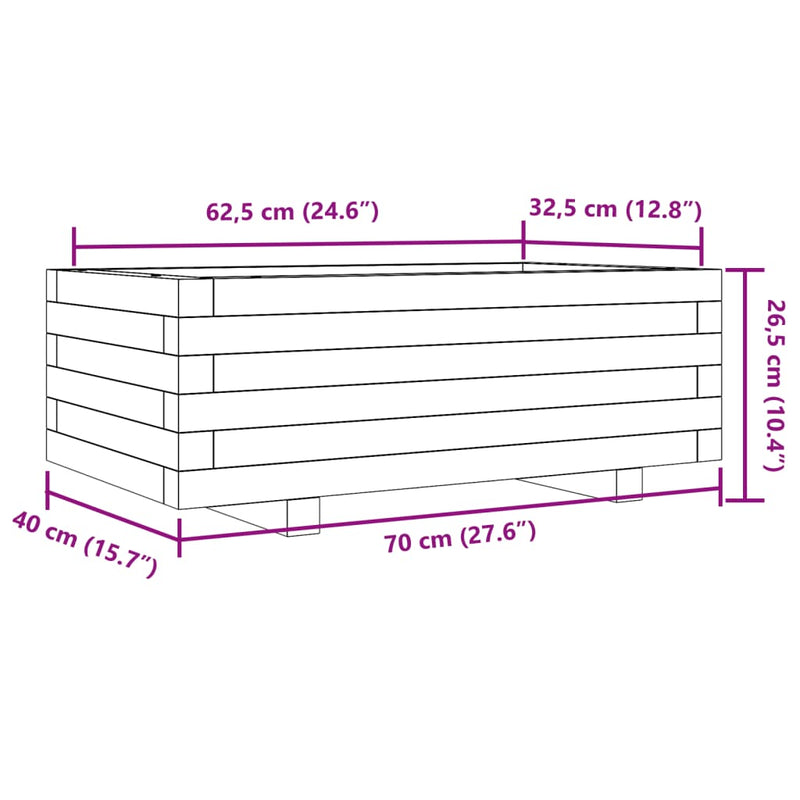 vidaXL fehér tömör fenyő virágláda 70x40x26,5 cm