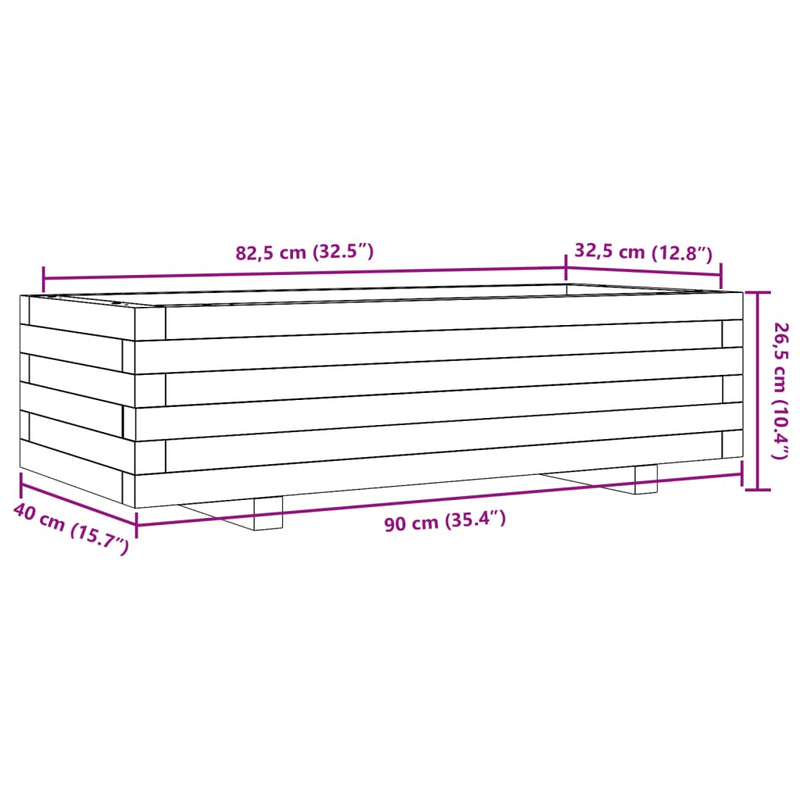 vidaXL tömör fenyőfa kerti virágtartó 90 x 40 x 26,5 cm