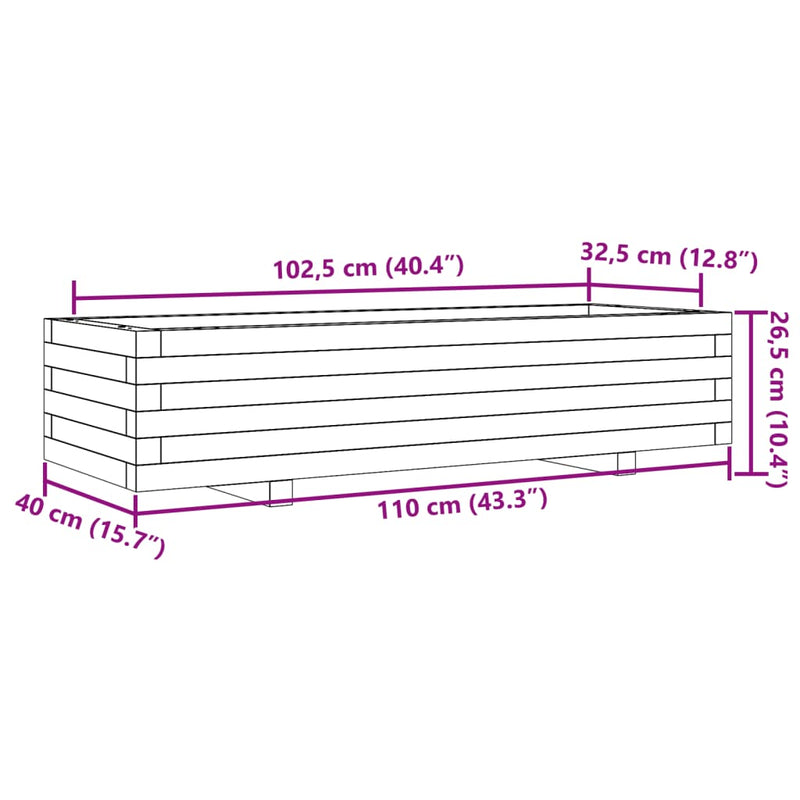 vidaXL fehér tömör fenyőfa kerti virágláda 110x40x26,5 cm