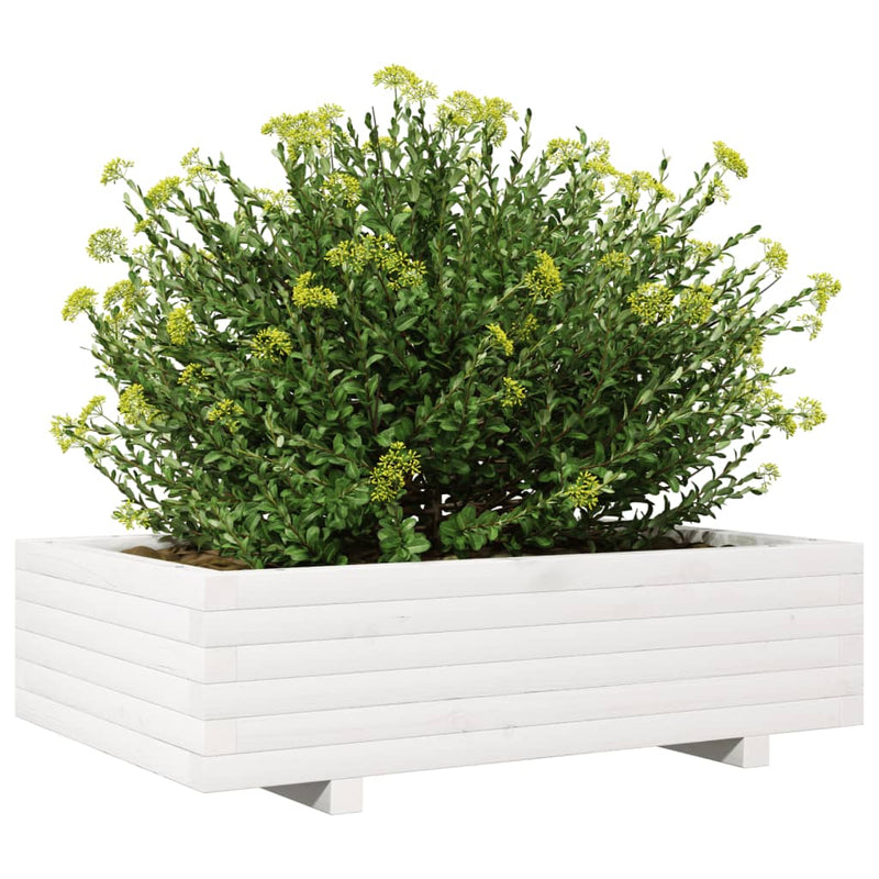 vidaXL fehér tömör fenyőfa kerti virágláda 90x60x26,5 cm