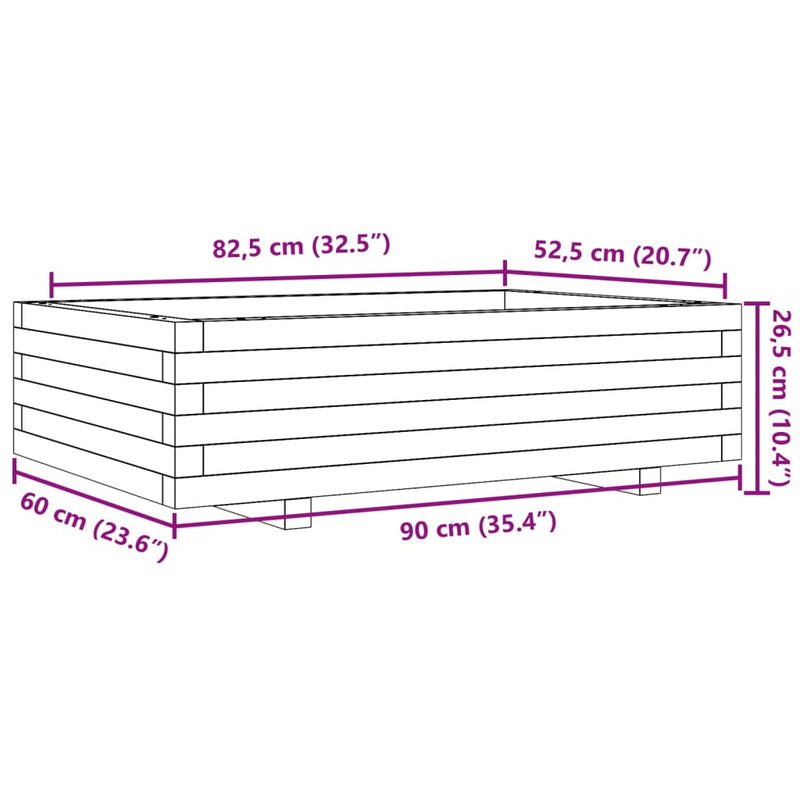vidaXL impregnált fenyőfa kerti virágláda 90x60x26,5 cm