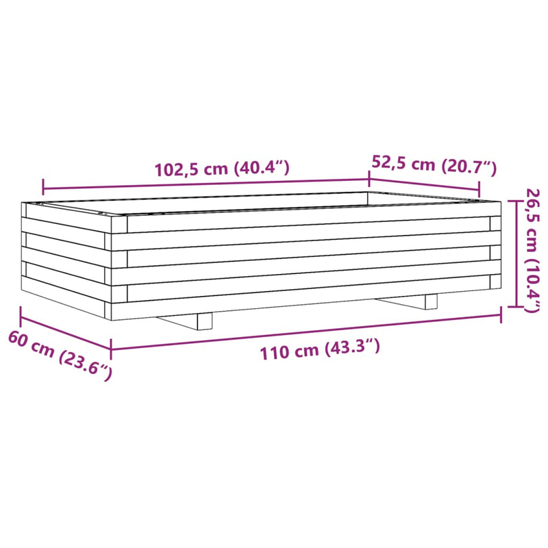 vidaXL fehér tömör fenyőfa kerti virágláda 110 x 60 x 26,5 cm