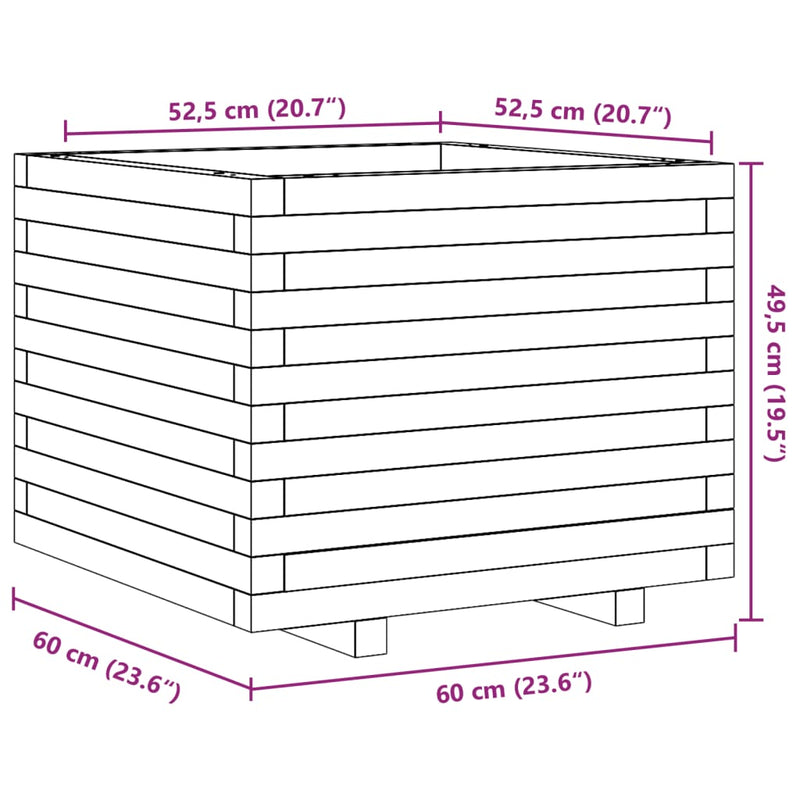 vidaXL tömör fenyőfa kerti virágtartó 60 x 60 x 49,5 cm