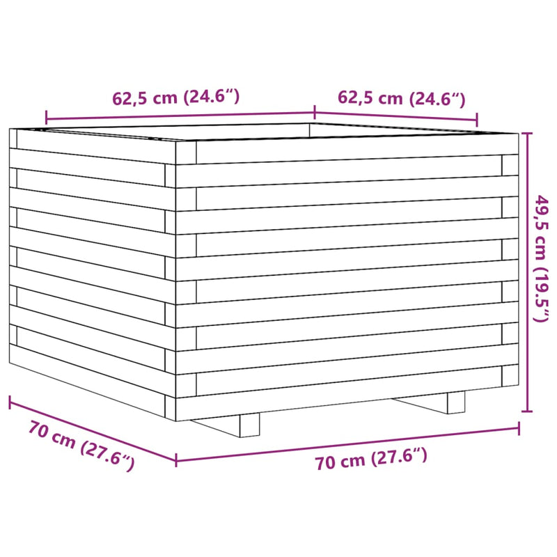 vidaXL impregnált fenyőfa kerti virágláda 70 x 70 x 49,5 cm