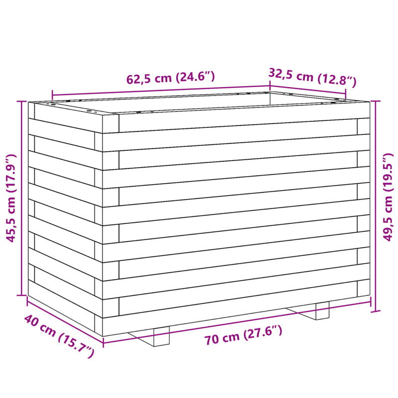 vidaXL viaszbarna tömör fenyőfa kerti virágtartó 70 x 40 x 49,5 cm