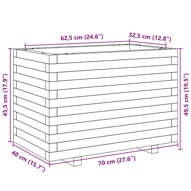 vidaXL impregnált fenyőfa kerti virágtartó 70 x 40 x 49,5 cm