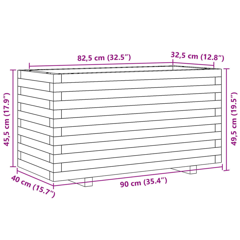 vidaXL viaszbarna tömör fenyőfa kerti virágtartó 90 x 40 x 49,5 cm