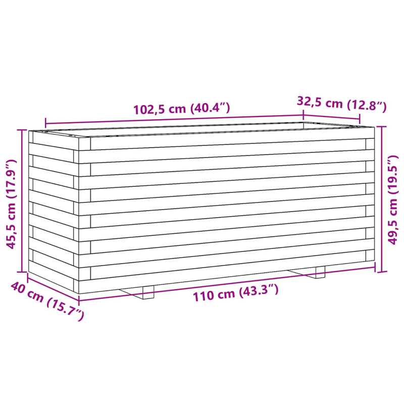 vidaXL tömör fenyőfa kerti virágtartó 110 x 40 x 49,5 cm