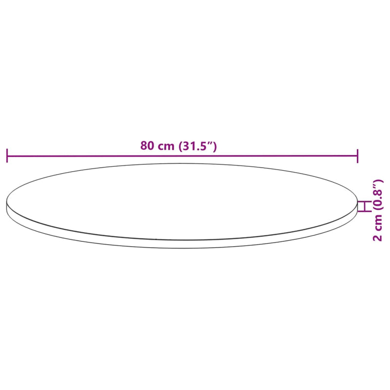 vidaXL kerek tömör akácfa asztallap Ø80 x 2 cm