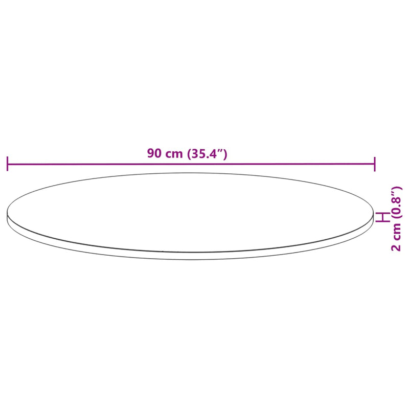 vidaXL kerek tömör akácfa asztallap Ø90 x 2 cm