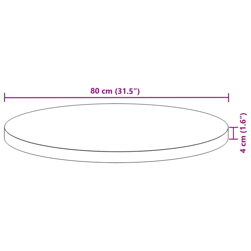 vidaXL kerek tömör akácfa asztallap Ø80 x 4 cm