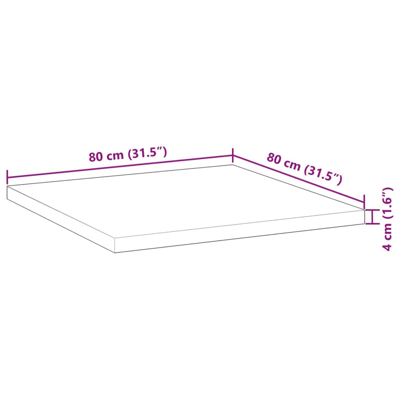 vidaXL négyzet alakú tömör akácfa asztallap 80 x 80 x 4 cm