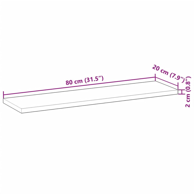 vidaXL tömör akácfa téglalap alakú asztallap 80 x 20 x 2 cm