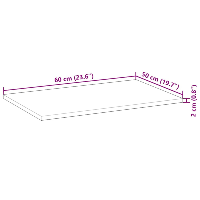 vidaXL tömör akácfa téglalap alakú asztallap 60 x 50 x 2 cm