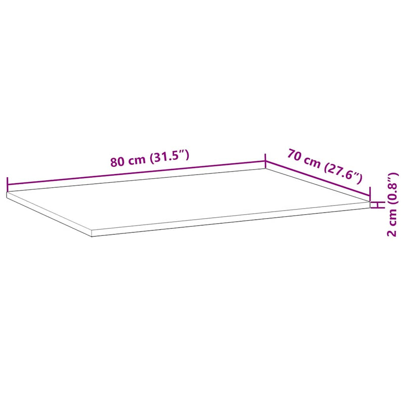 vidaXL tömör akácfa téglalap alakú asztallap 80 x 70 x 2 cm