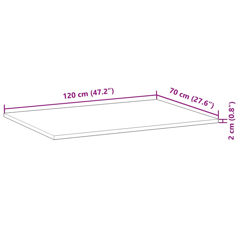 vidaXL négyszög alakú tömör akácfa asztallap 120 x 70 x 2 cm
