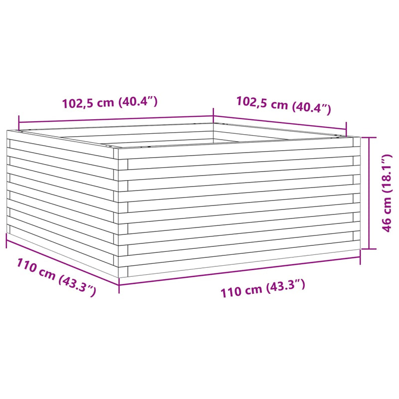 vidaXL fehér tömör fenyőfa kerti virágláda 110 x 110 x 46 cm