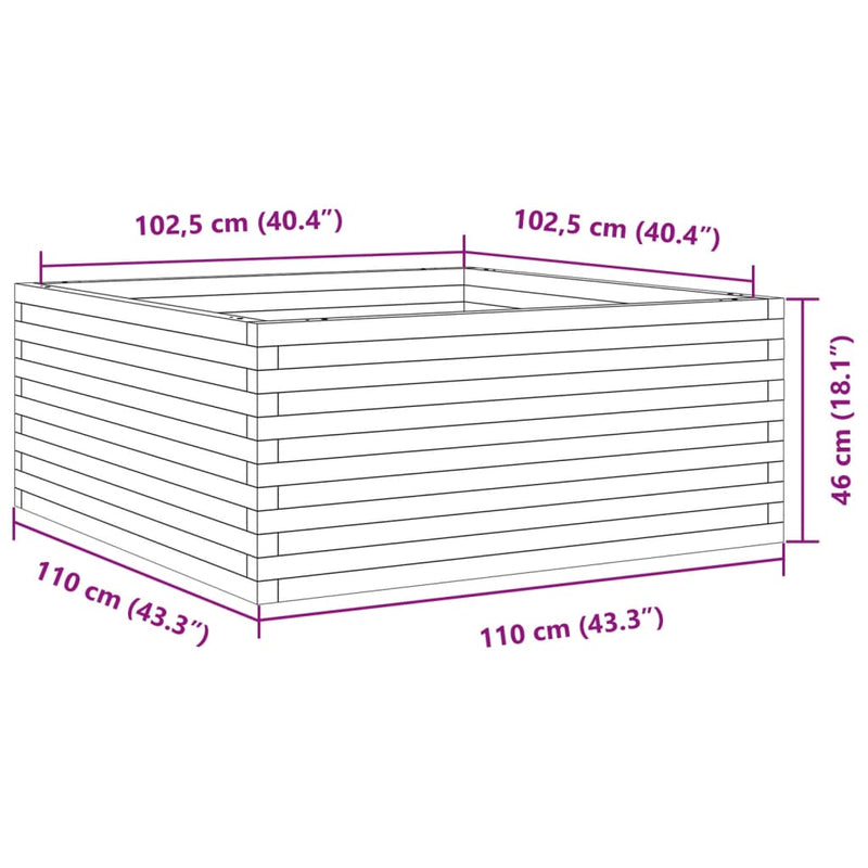 vidaXL viaszbarna tömör fenyőfa kerti virágláda 110x110x46 cm