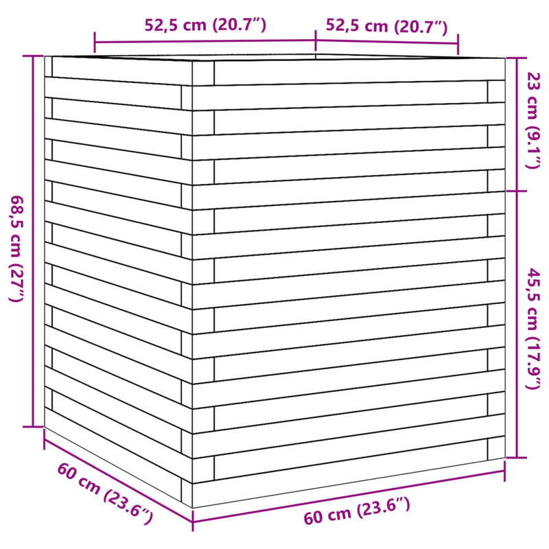 vidaXL tömör fenyőfa kerti növénytartó 60 x 60 x 68,5 cm