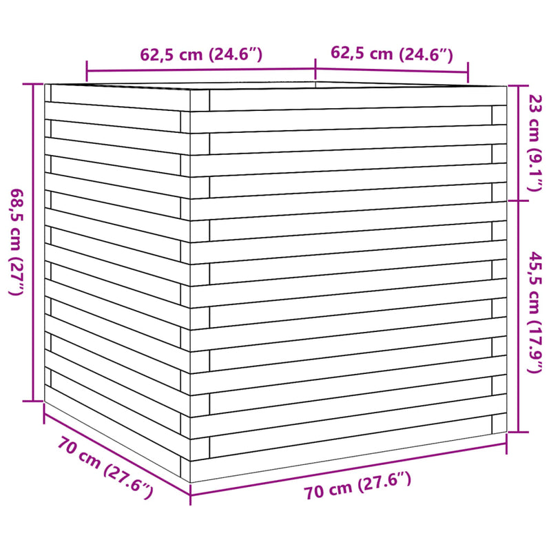 vidaXL tömör fenyőfa kerti virágtartó 70 x 70 x 68,5 cm