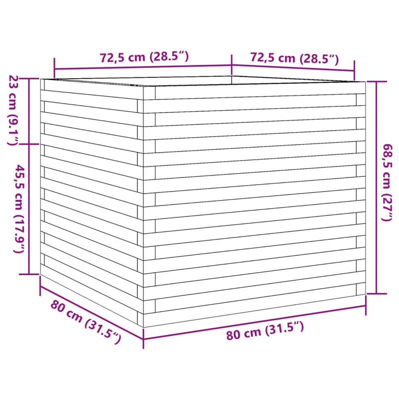 vidaXL viaszbarna tömör fenyőfa kerti virágláda 80 x 80 x 68,5 cm