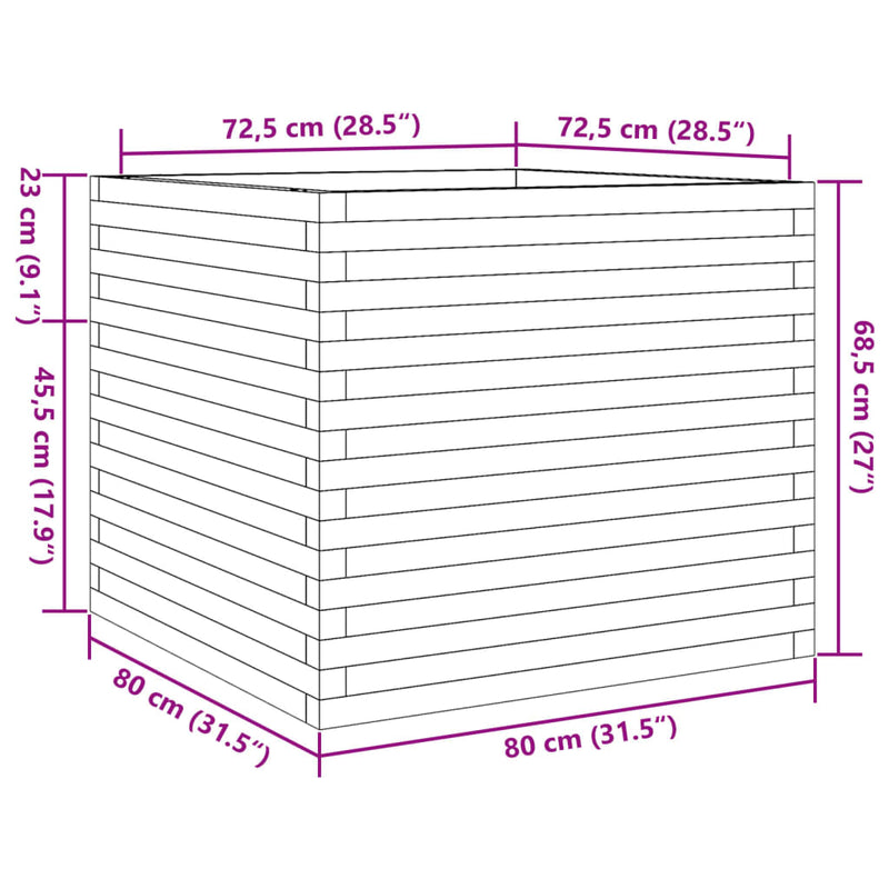 vidaXL impregnált fenyőfa kerti virágláda 80 x 80 x 68,5 cm