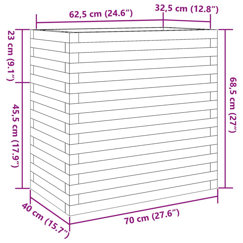 vidaXL tömör fenyőfa kerti virágtartó 70 x 40 x 68,5 cm