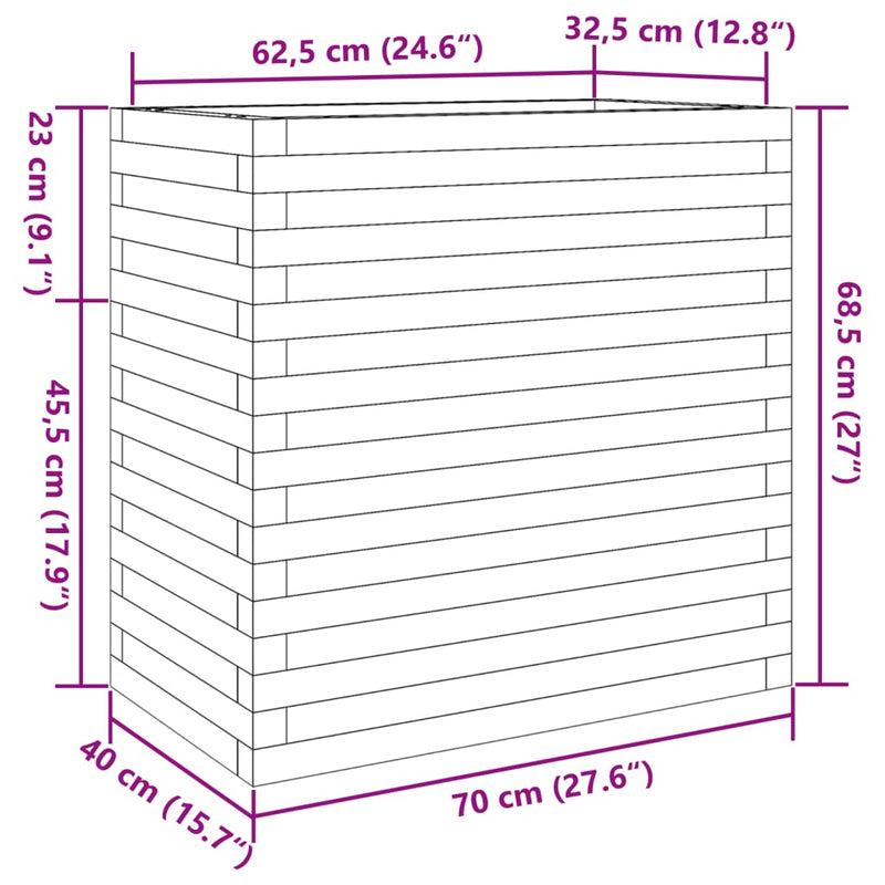 vidaXL fehér tömör fenyő kerti növénytartó 70 x 40 x 68,5 cm