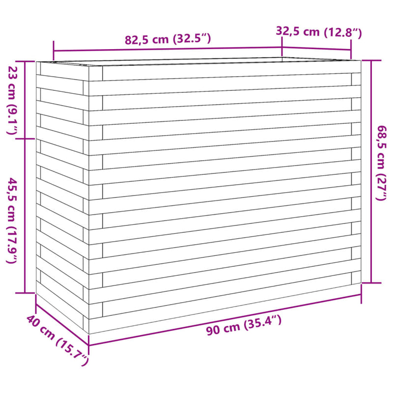 vidaXL tömör fenyőfa kerti virágtartó 90 x 40 x 68,5 cm