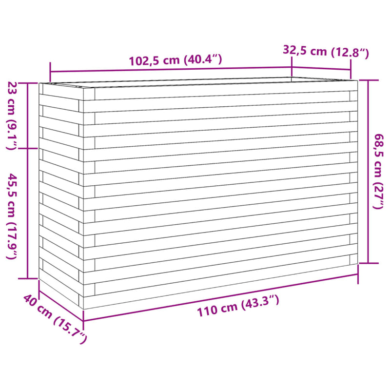 vidaXL tömör fenyőfa kerti virágtartó 110 x 40 x 68,5 cm