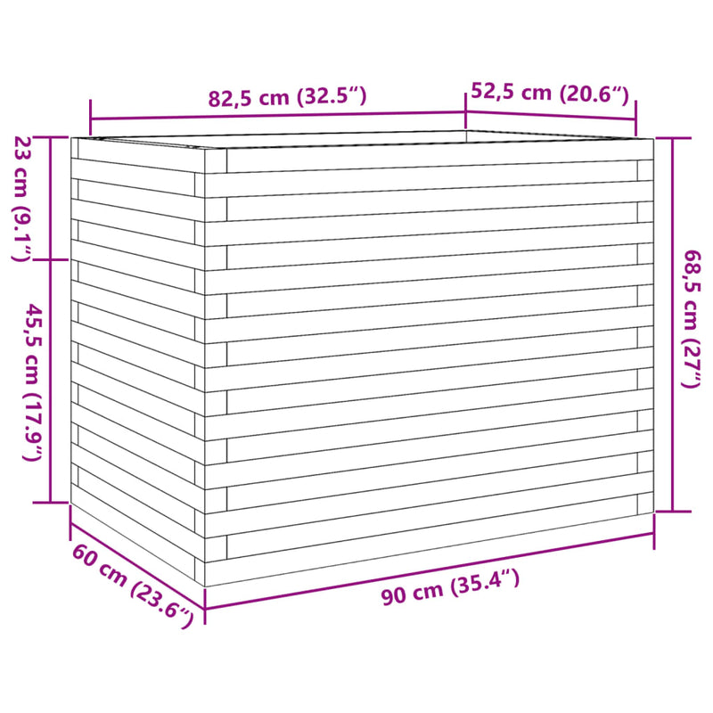 vidaXL tömör fenyőfa kerti virágtartó 90 x 60 x 68,5 cm