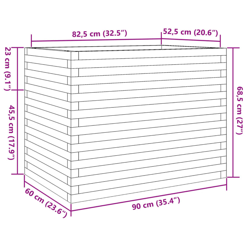 vidaXL fehér tömör fenyőfa kerti virágtartó 90 x 60 x 68,5 cm