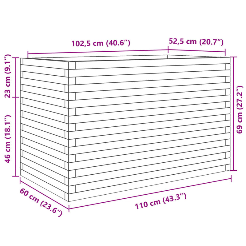 vidaXL fehér tömör fenyőfa kerti virágláda 110 x 60 x 68,5 cm