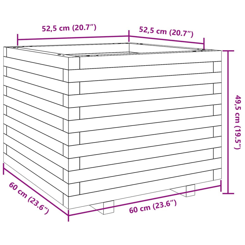 vidaXL tömör fenyőfa kerti virágtartó 60 x 60 x 49,5 cm