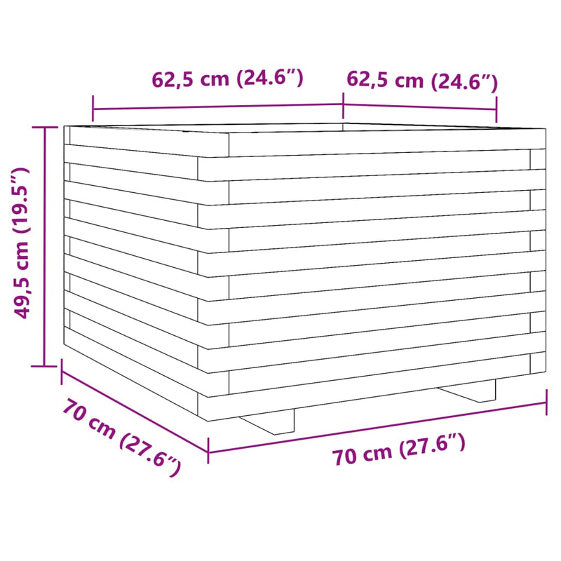 vidaXL viaszbarna tömör fenyőfa kerti virágláda 70 x 70 x 49,5 cm