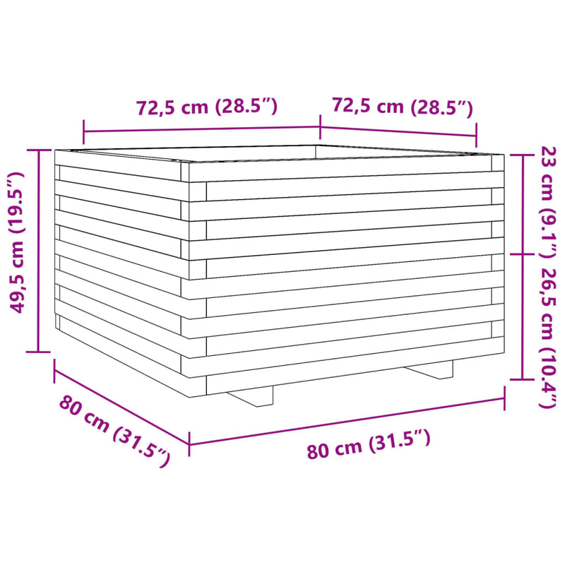 vidaXL tömör fenyőfa kerti virágtartó 80 x 80 x 49,5 cm