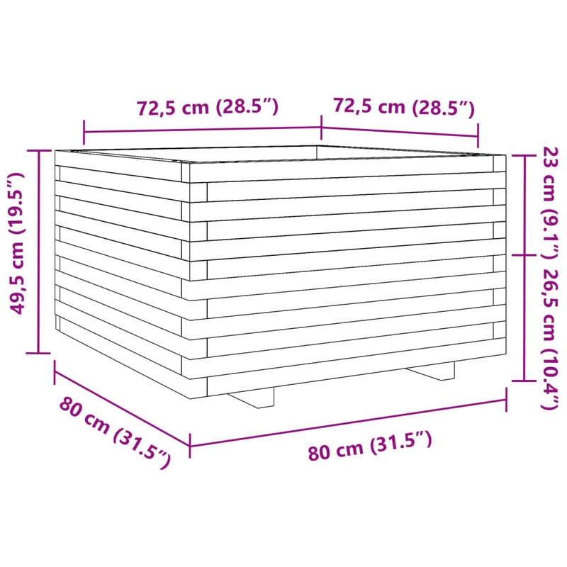 vidaXL impregnált fenyőfa kerti virágláda 80 x 80 x 49,5 cm