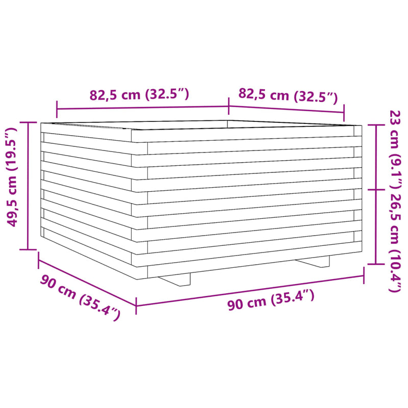 vidaXL tömör fenyő kerti virágláda 90 x 90 x 49,5 cm