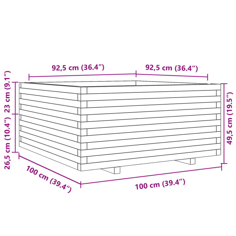 vidaXL tömör fenyőfa kerti virágláda 100 x 100 x 49,5 cm