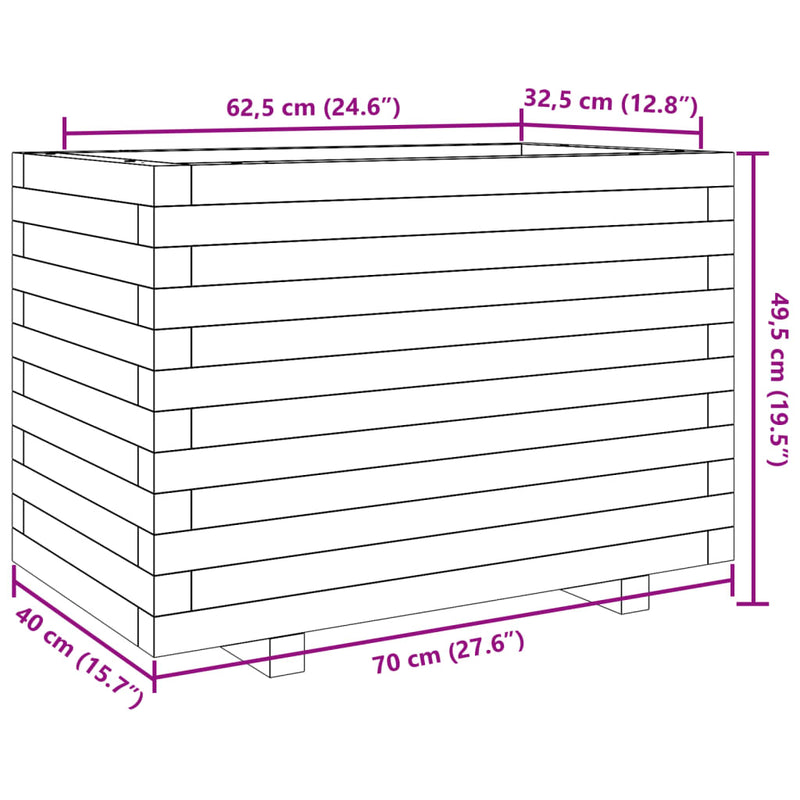 vidaXL tömör fenyőfa kerti virágtartó 70 x 40 x 49,5 cm