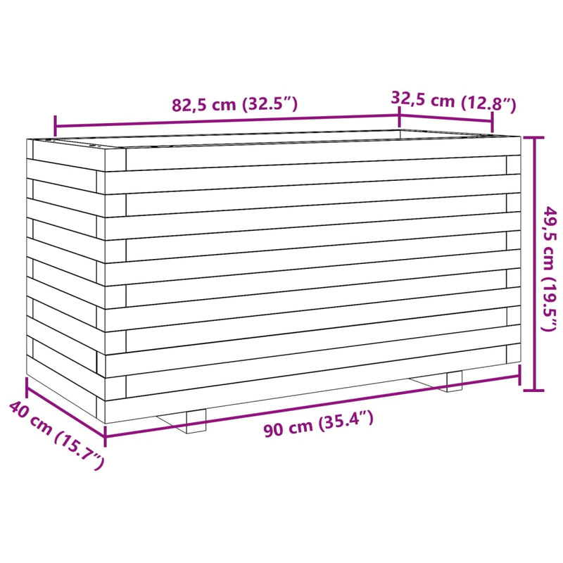 vidaXL viaszbarna tömör fenyőfa kerti virágtartó 90 x 40 x 49,5 cm