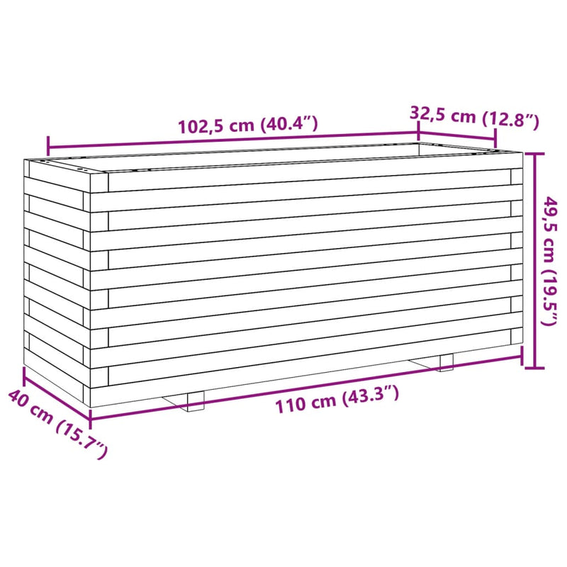 vidaXL tömör fenyőfa kerti virágtartó 110 x 40 x 49,5 cm