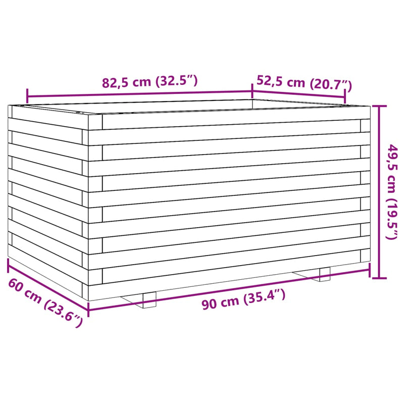 vidaXL viaszbarna tömör fenyőfa kerti virágláda 90 x 60 x 49,5 cm