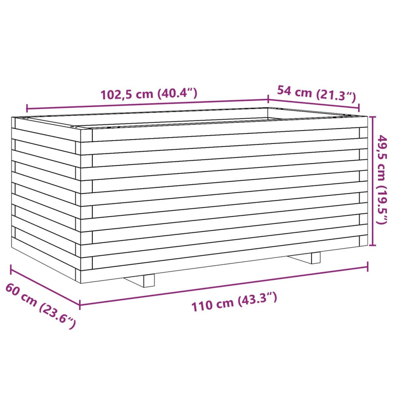 vidaXL tömör fenyőfa kerti virágláda 110 x 60 x 49,5 cm