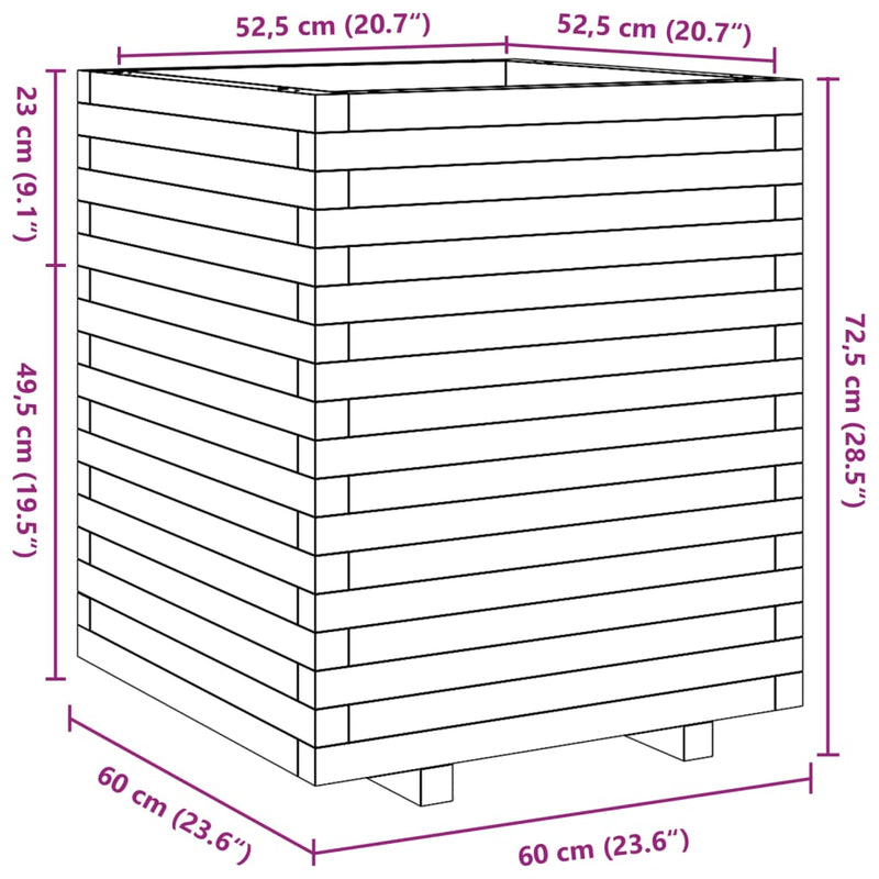 vidaXL impregnált fenyőfa kerti virágláda 60 x 60 x 72,5 cm